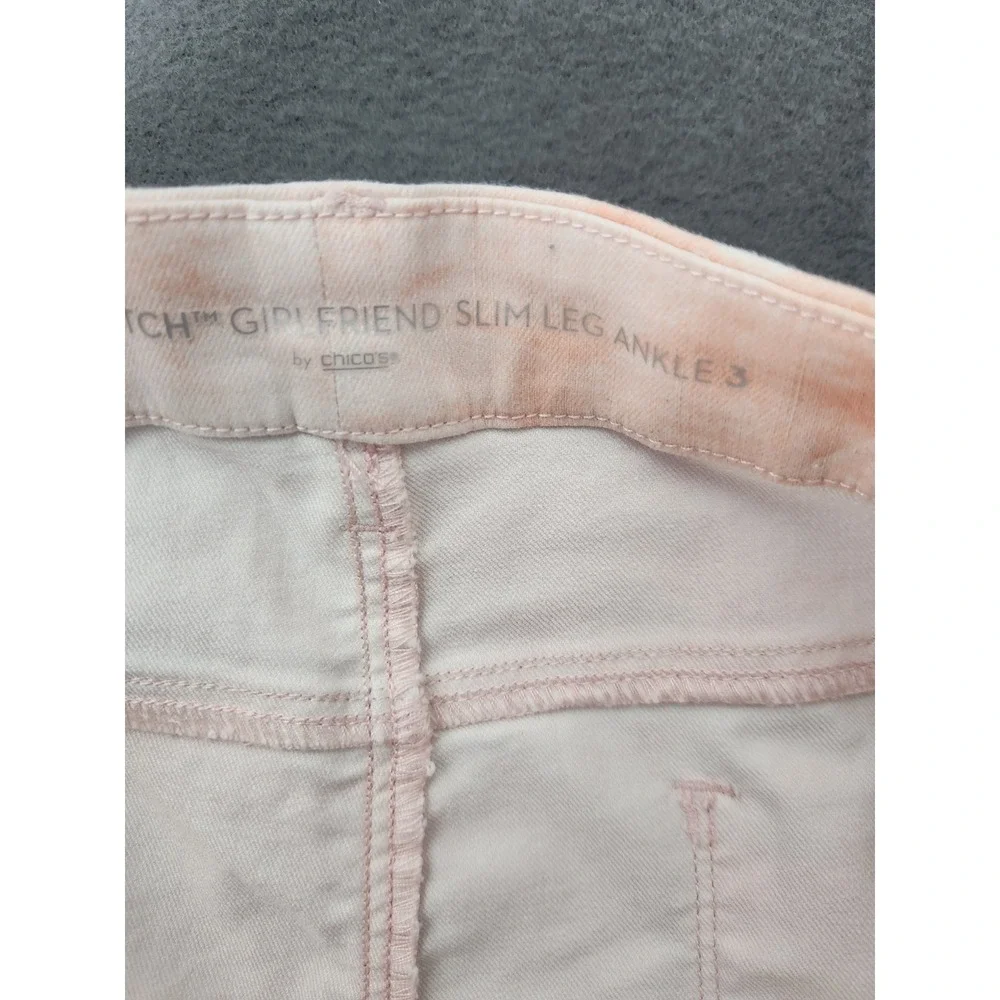 Chicos Perfect Stretch Girlfriend Slim Leg Ankle Peach White Tie Dye Jeans XL